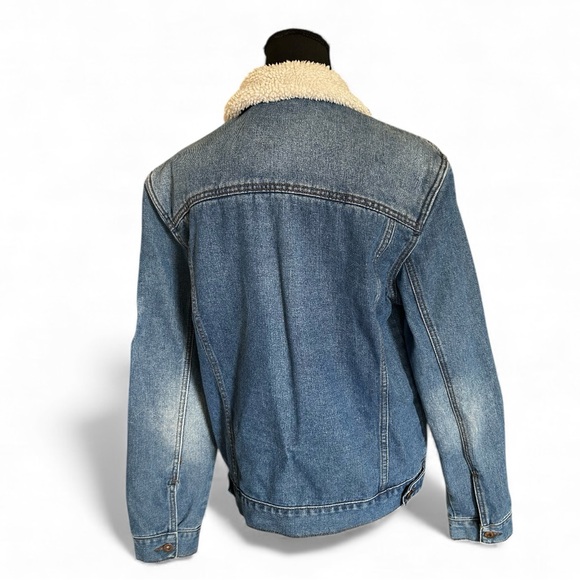 TRIOT LOS ANGELES Blue Denim Trucker Jacket w/ Cream Shearling Collar & Lining - Picture 3 of 8